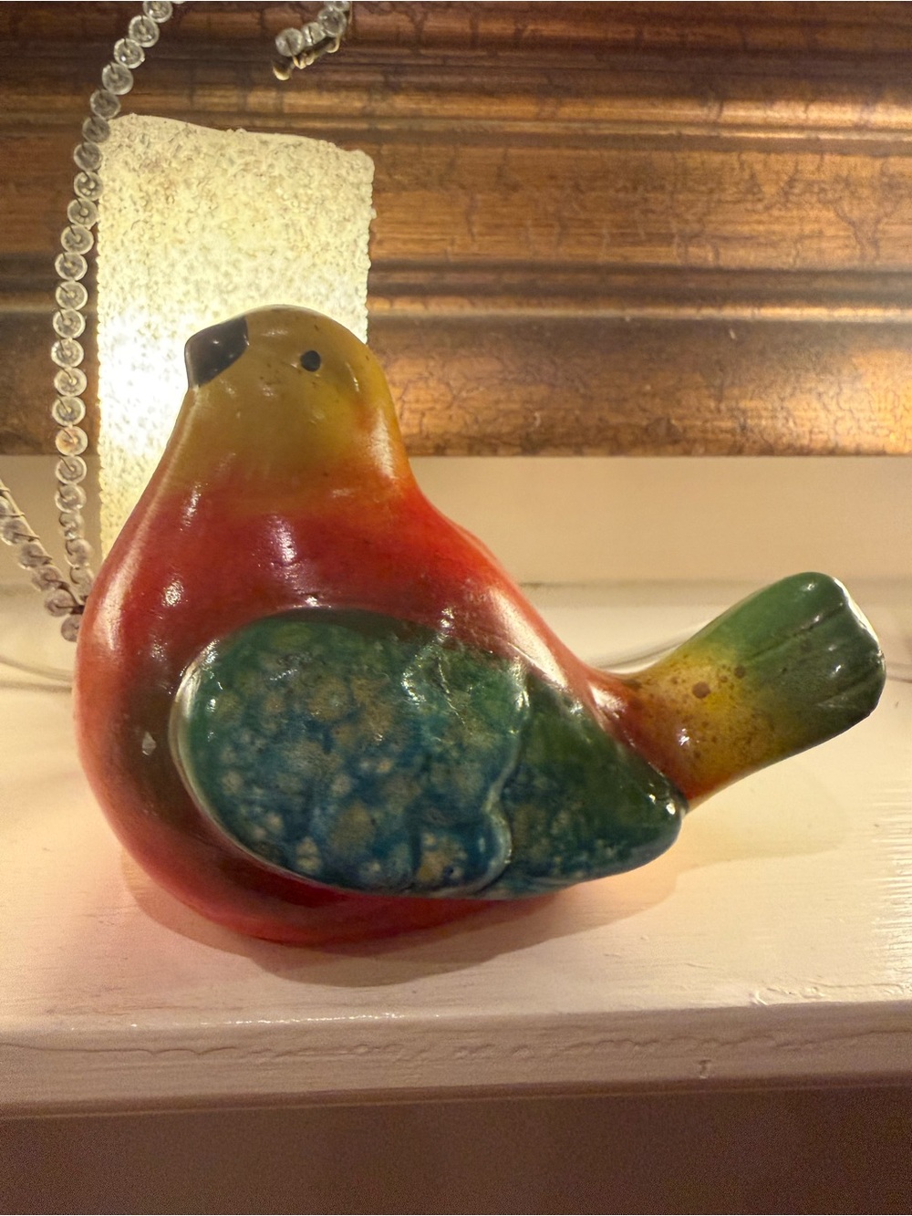 Vintage MCM California Pottery Ceramic Bird Figurine Vibrant Orange/Yellow/Green - Picture 7 of 7